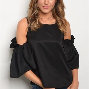 💙SALE💙 Black Satin-like Ruffle Sleeves Tank